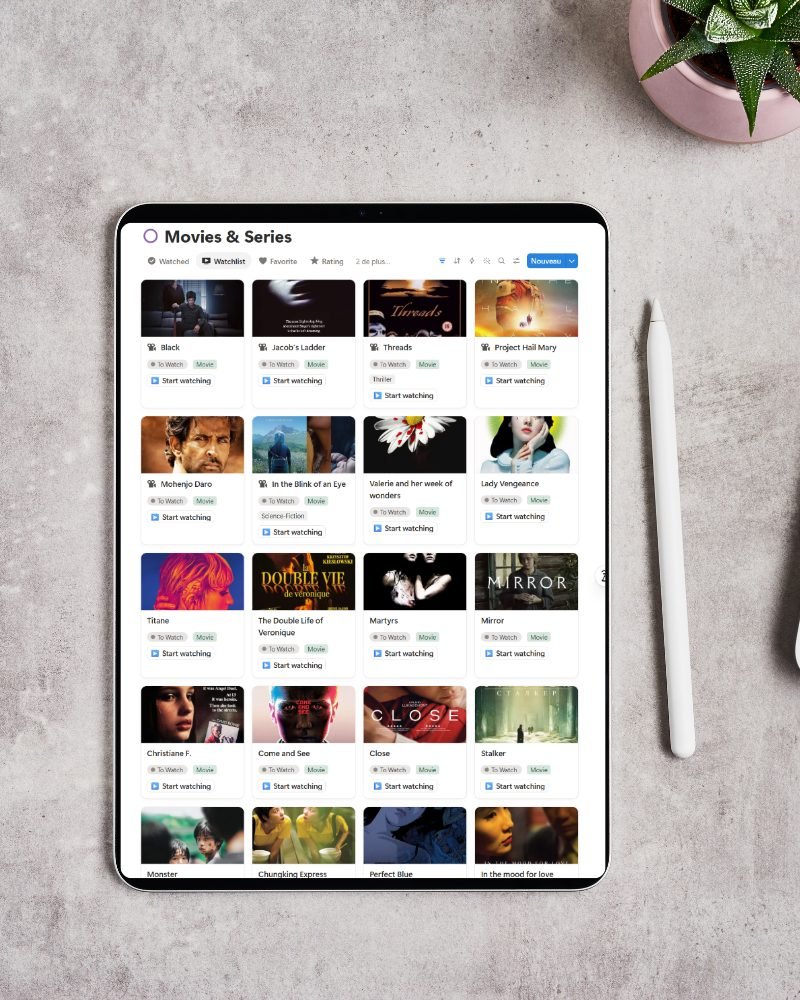 Calendar with films scheduled to watch