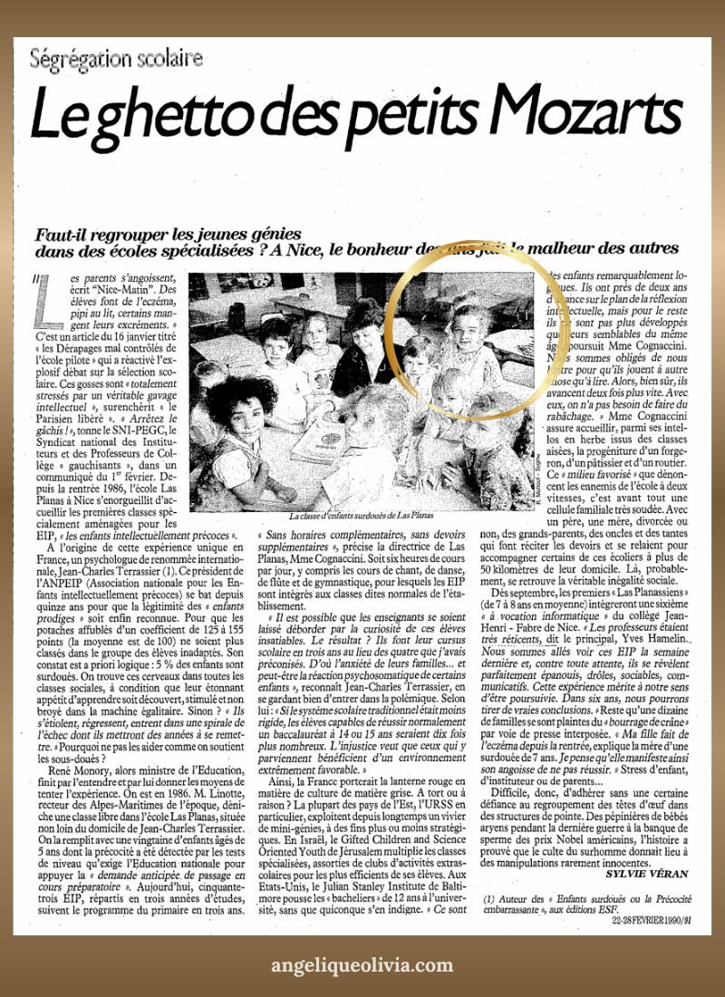 February 1990 press clipping headlined "Le ghetto des petits Mozart" ("The little Mozarts' ghetto")