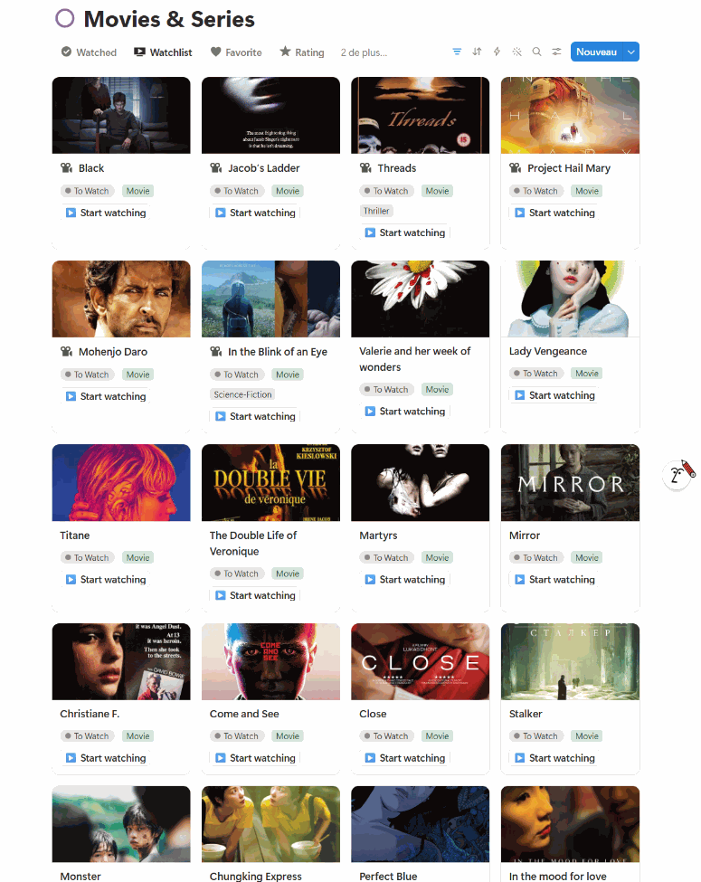 Calendrier où sont programmés des films à regarder