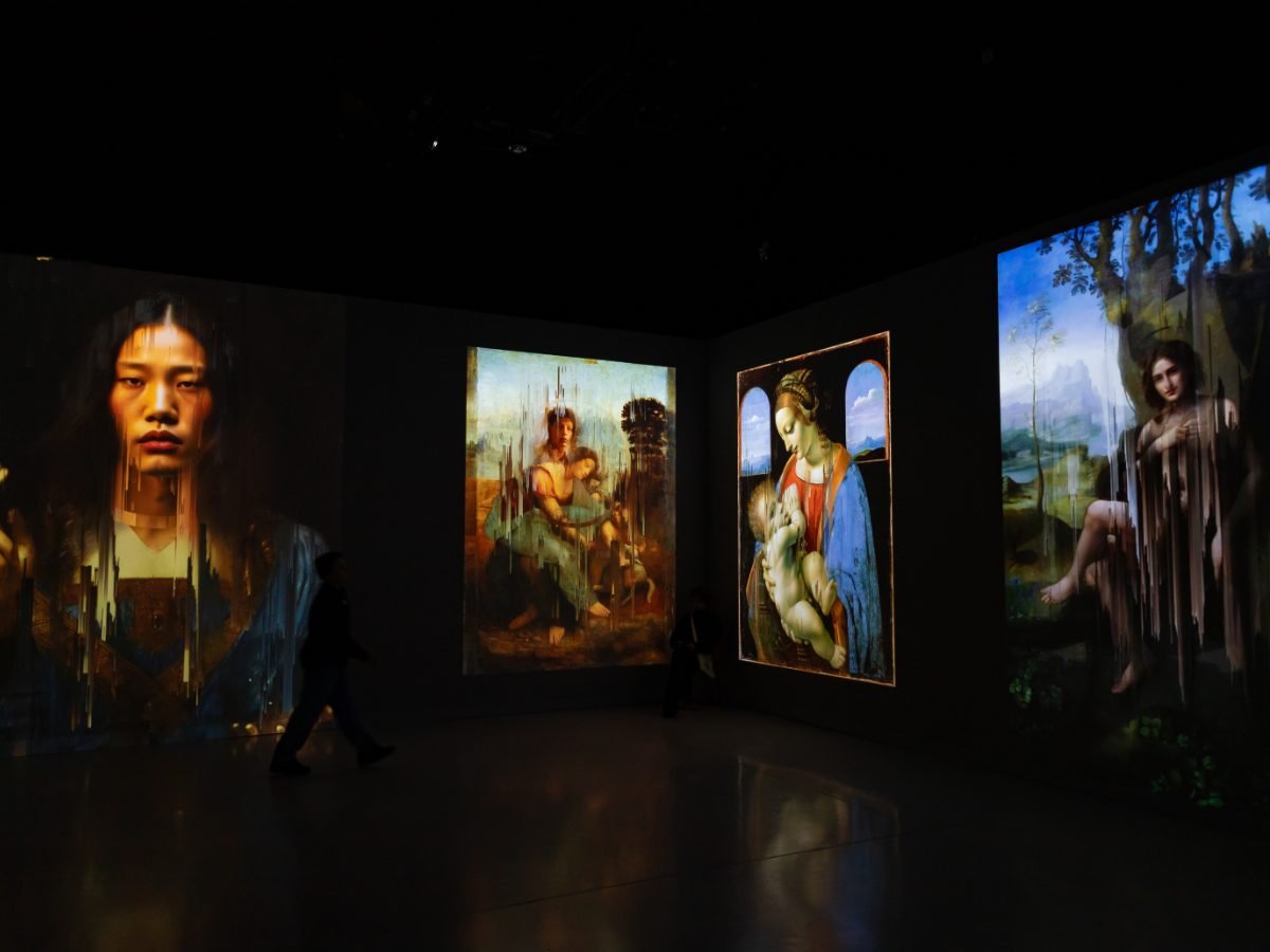 Colourful artworks on display in a museum