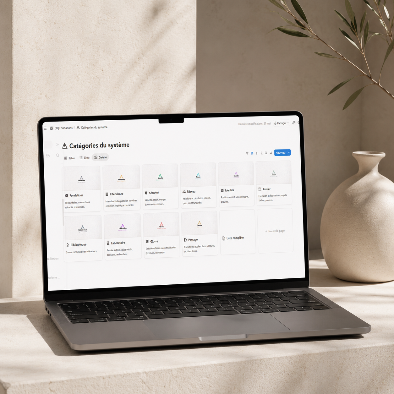 Angélique Olivia Système de classement Notion la Pyramide mockup ordinateur