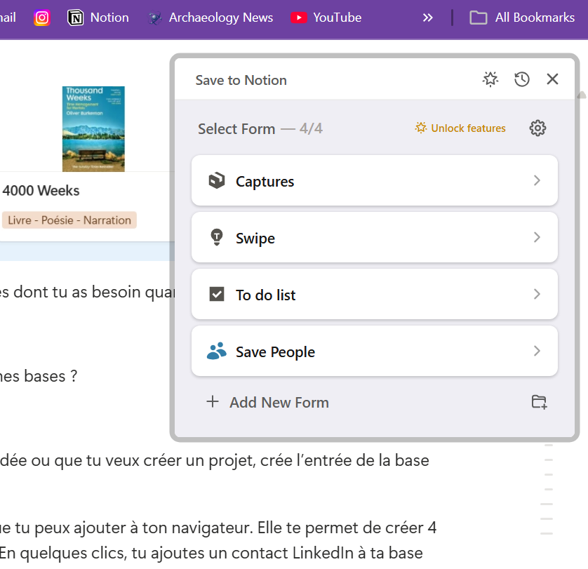 L'extension Save to Notion liée à tes bases de données